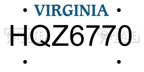 HQZ6770 Virginia License Plate
