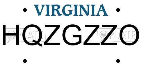 HQZGZZO Virginia License Plate
