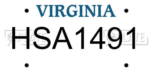 HSA1491 Virginia License Plate