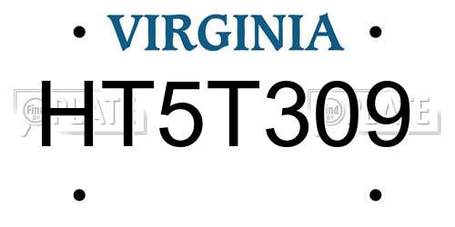 HT5T309 Virginia License Plate