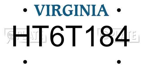 HT6T184 Virginia License Plate