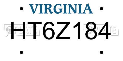 HT6Z184 Virginia License Plate