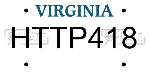 HTTP418 Virginia License Plate