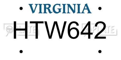 HTW642 Virginia License Plate