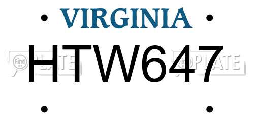 HTW647 Virginia License Plate