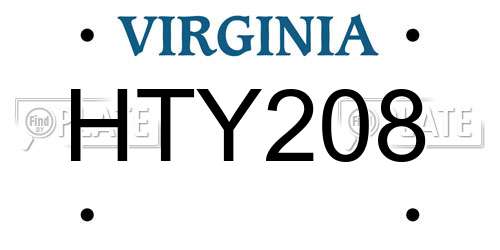 HTY208 Virginia License Plate