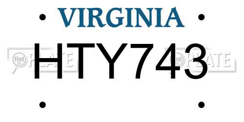 HTY743 Virginia License Plate