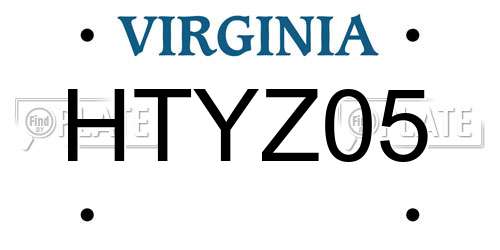 HTYZ05 Virginia License Plate