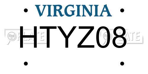 HTYZ08 Virginia License Plate