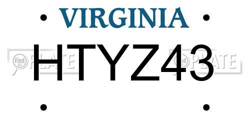 HTYZ43 Virginia License Plate