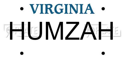 HUMZAH Virginia License Plate