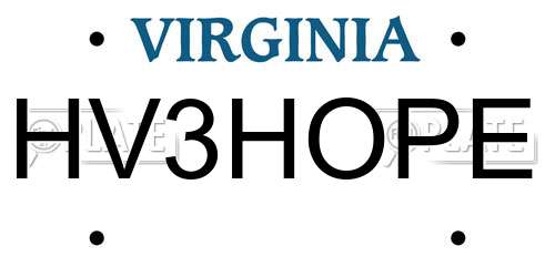HV3HOPE Virginia License Plate