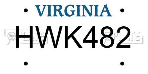 HWK482 Virginia License Plate