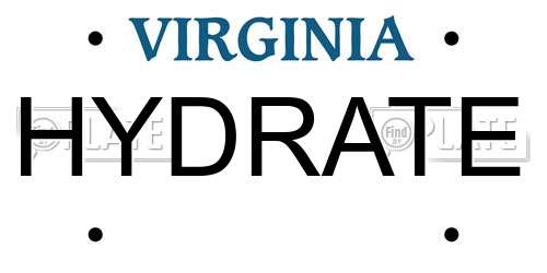 HYDRATE Virginia License Plate
