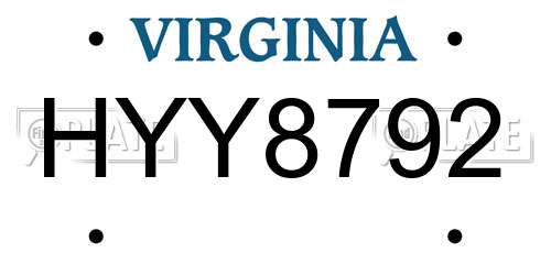 HYY8792 Virginia License Plate