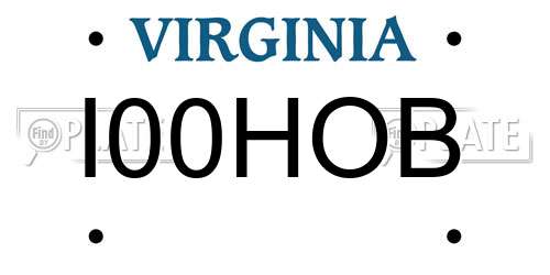 I00HOB Virginia License Plate