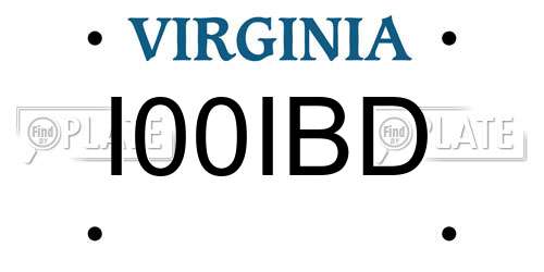I00IBD Virginia License Plate