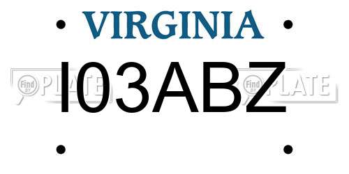 I03ABZ Virginia License Plate
