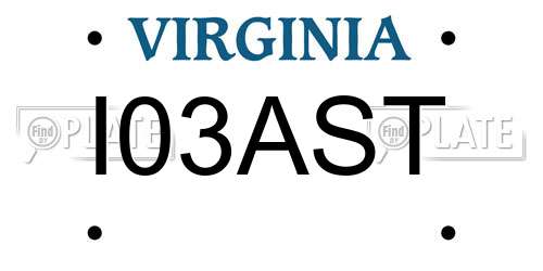 I03AST Virginia License Plate
