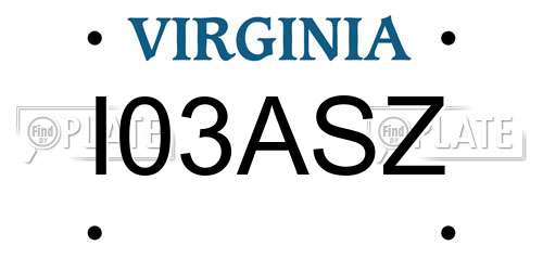 I03ASZ Virginia License Plate