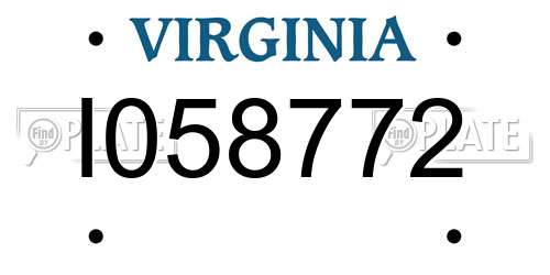 I058772 Virginia License Plate