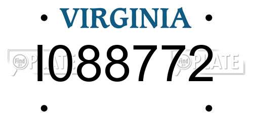 I088772 Virginia License Plate