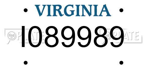 I089989 Virginia License Plate