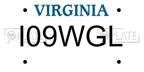 I09WGL Virginia License Plate