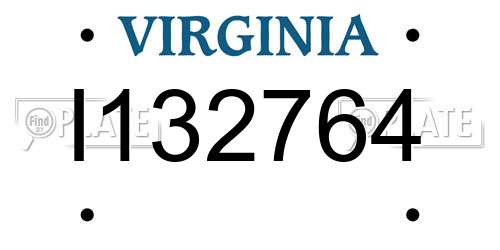 I132764 Virginia License Plate