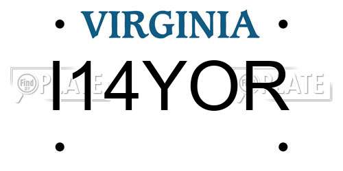 I14YOR Virginia License Plate