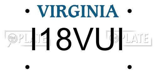 I18VUI Virginia License Plate