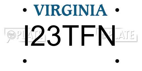I23TFN Virginia License Plate