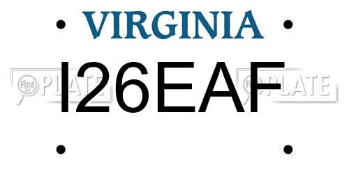 I26EAF Virginia License Plate