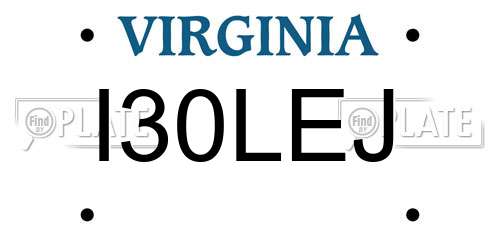 I30LEJ Virginia License Plate
