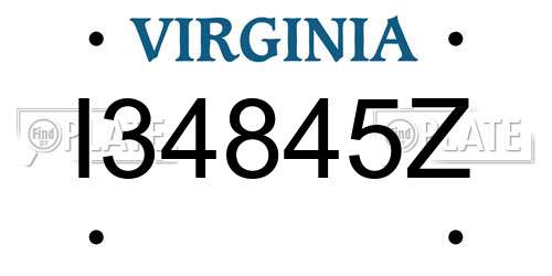 I34845Z Virginia License Plate