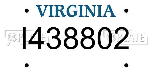 I438802 Virginia License Plate