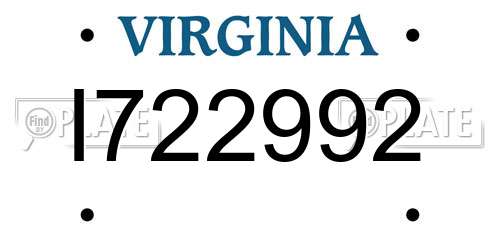 I722992 Virginia License Plate
