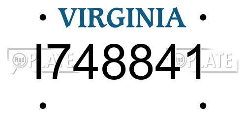 I748841 Virginia License Plate