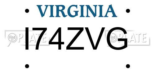 I74ZVG Virginia License Plate