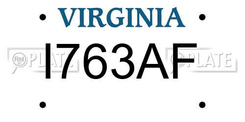 I763AF Virginia License Plate
