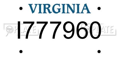 I777960 Virginia License Plate