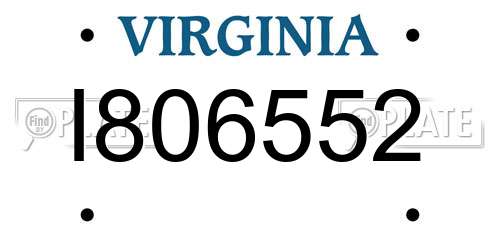 I806552 Virginia License Plate