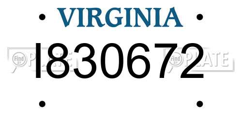 I830672 Virginia License Plate