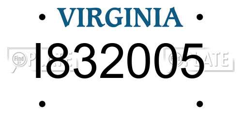 I832005 Virginia License Plate
