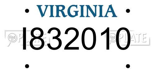 I832010 Virginia License Plate