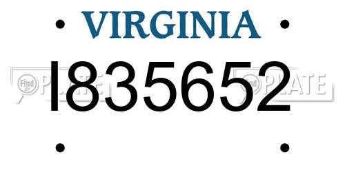 I835652 Virginia License Plate