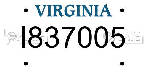 I837005 Virginia License Plate