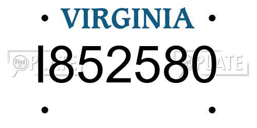 I852580 Virginia License Plate