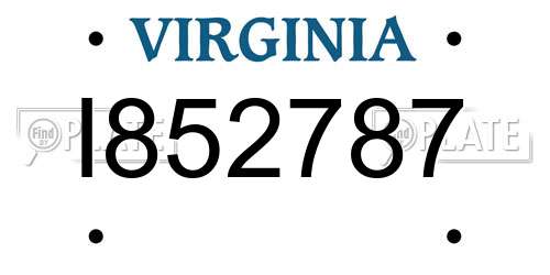 I852787 Virginia License Plate