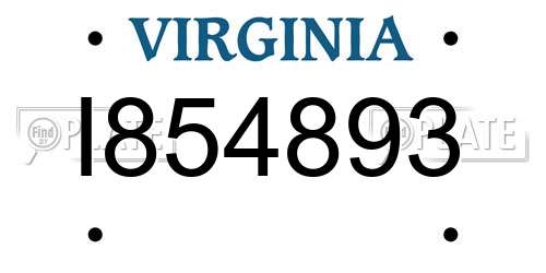 I854893 Virginia License Plate